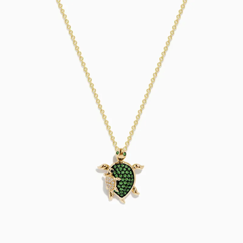 Seaside 14K Yellow Gold Tsavorite and Diamond Turtle Pendant sold by Effy