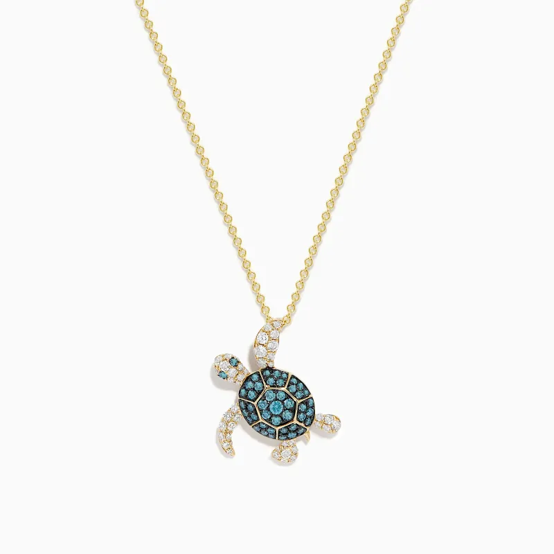 Seaside 14K Yellow Gold Blue and White Diamond Turtle Pendant sold by Effy