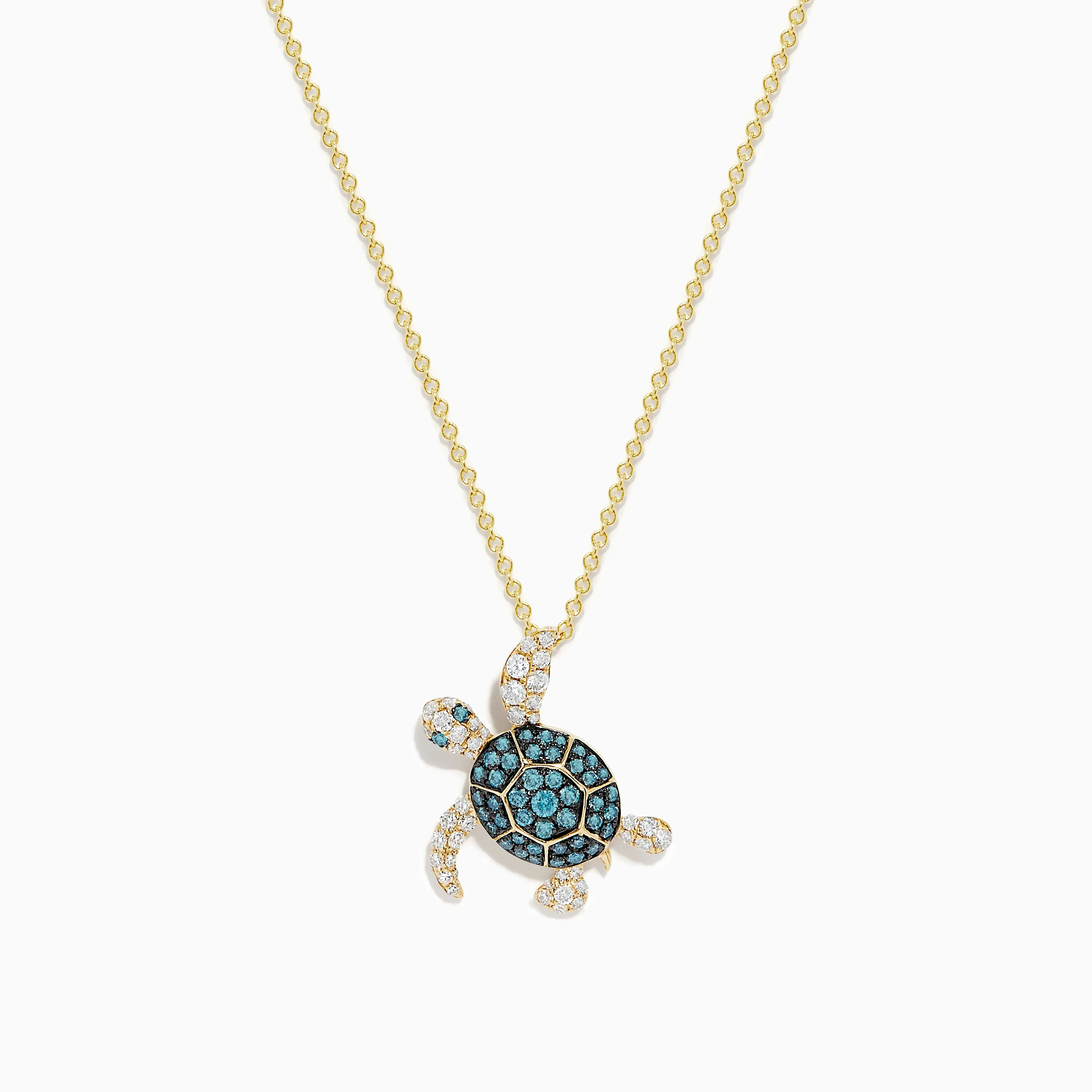 Seaside 14K Yellow Gold Blue and White Diamond Turtle Pendant sold by Effy