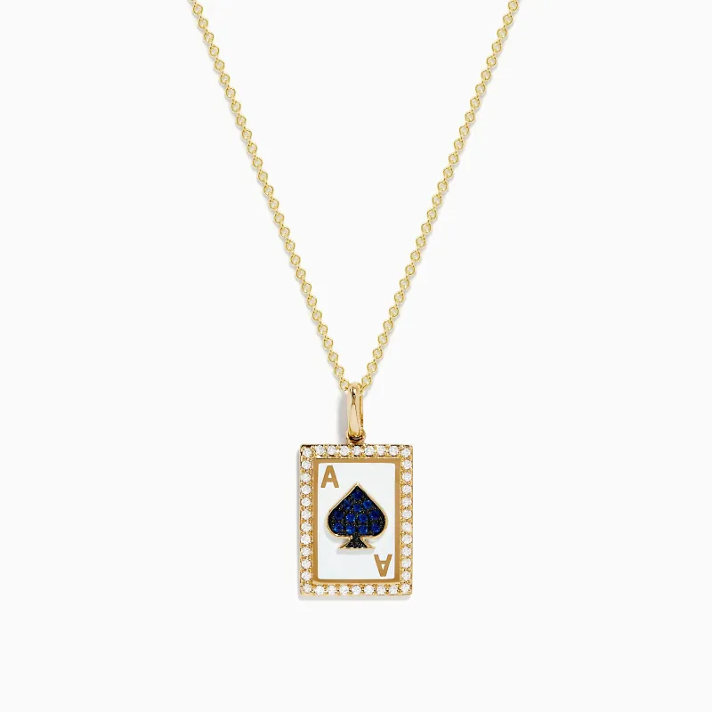 Casino 14K Yellow Gold Diamond and Sapphire Spade Card Pendant sold by Effy