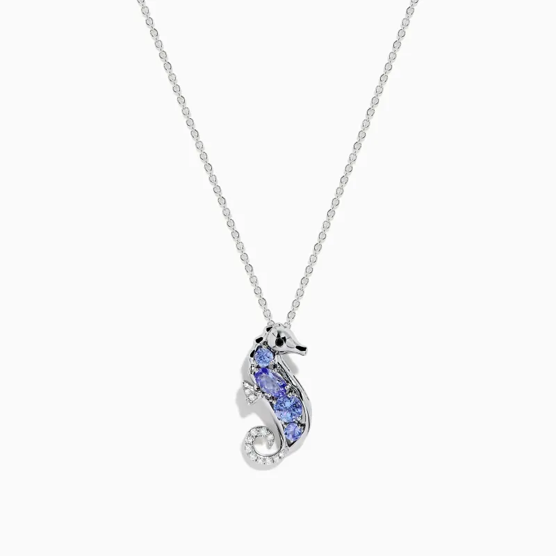 Seaside 925 Sterling Silver Tanzanite and Diamond Seahorse Pendant sold by Effy