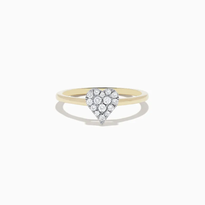 14K Yellow Gold Pave Diamond Heart Ring sold by Effy