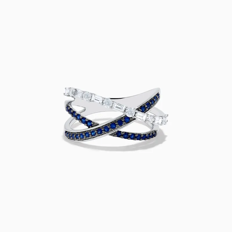 Royale Bleu 14K White Gold Blue Sapphire and Diamond Crossover Ring sold by Effy