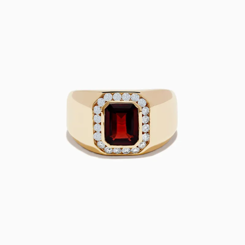Men's 14K Yellow Gold Garnet and Diamond Ring sold by Effy