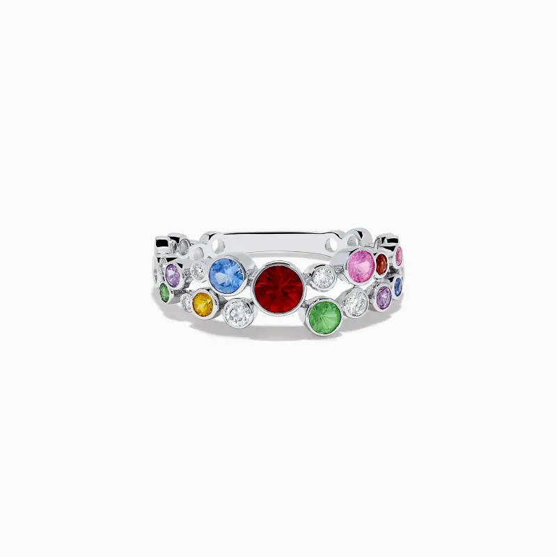 Watercolors 14K White Gold Multi Sapphire and Diamond Ring sold by Effy