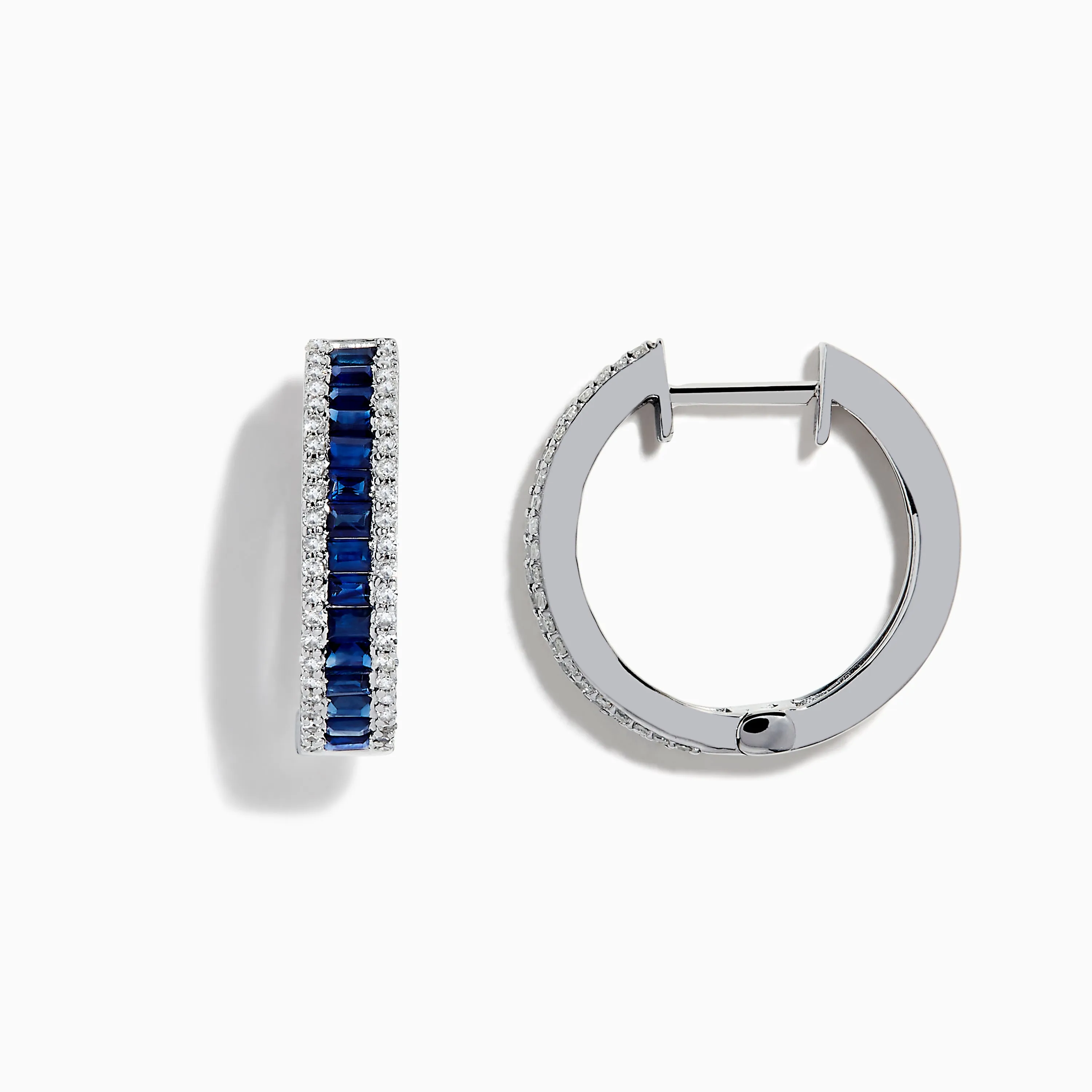Royale Bleu 14K White Gold Blue Sapphire and Diamond Hoop Earrings sold by Effy product image thumbnail 2