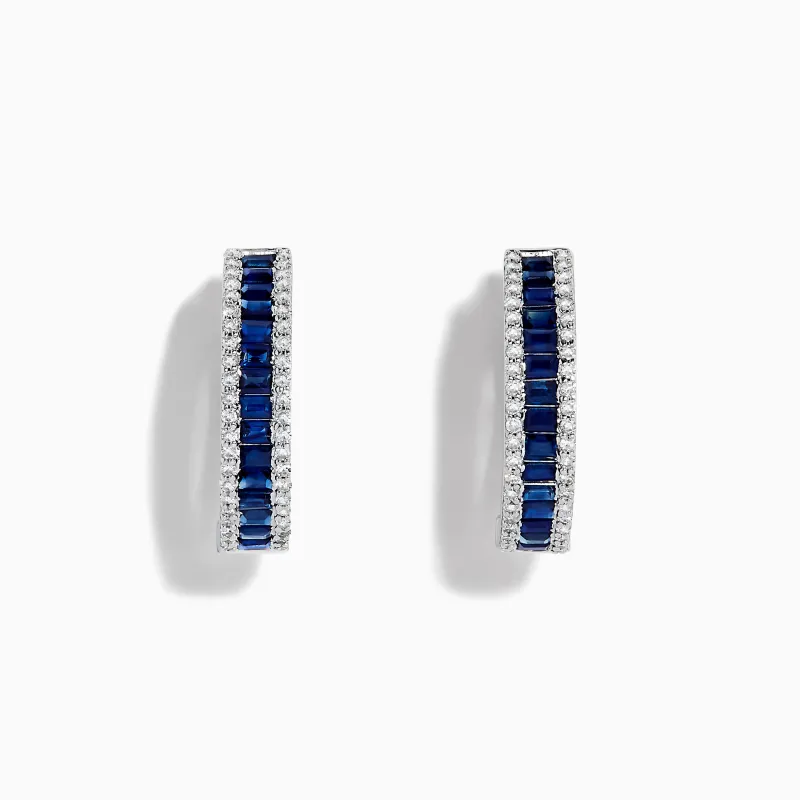 Royale Bleu 14K White Gold Blue Sapphire and Diamond Hoop Earrings sold by Effy