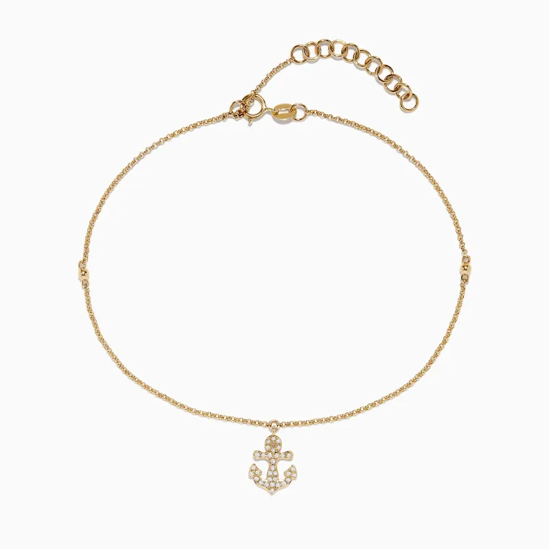 Novelty 14K Yellow Gold Diamond Anchor Ankle Bracelet sold by Effy