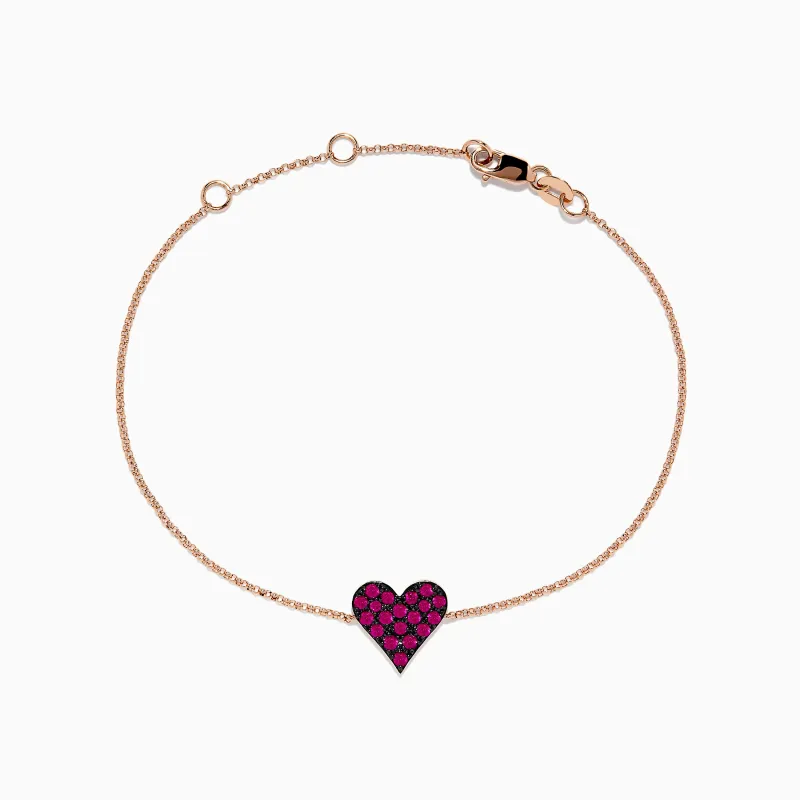 14K Rose Gold Pave Ruby Heart Bracelet sold by Effy