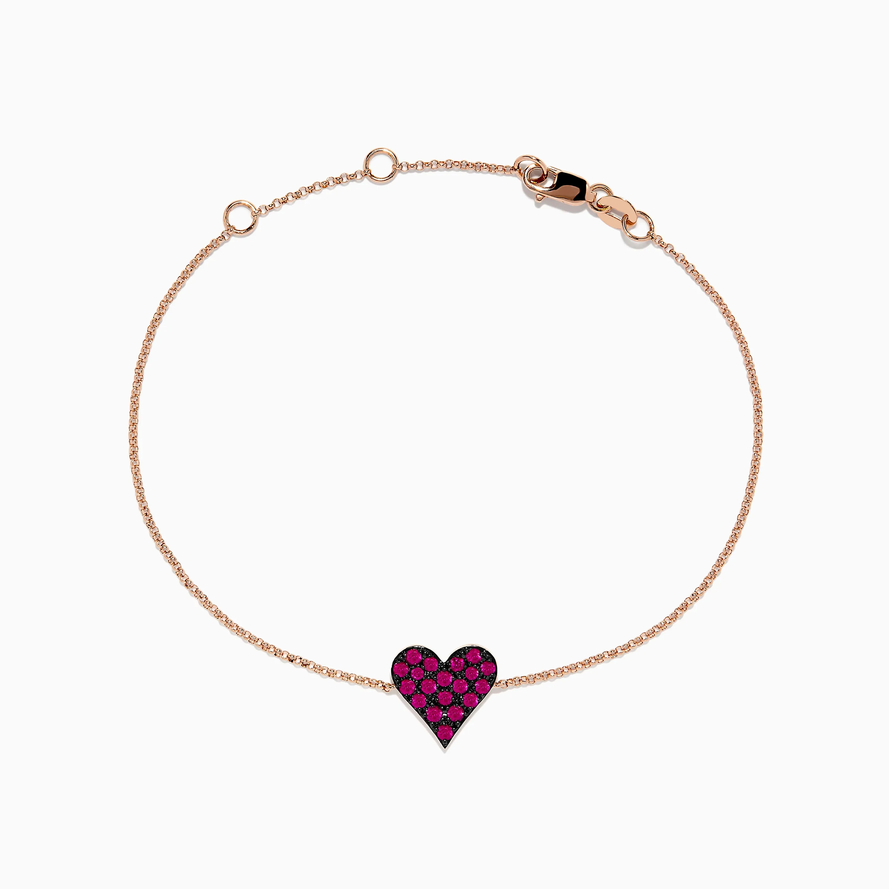 14K Rose Gold Pave Ruby Heart Bracelet sold by Effy