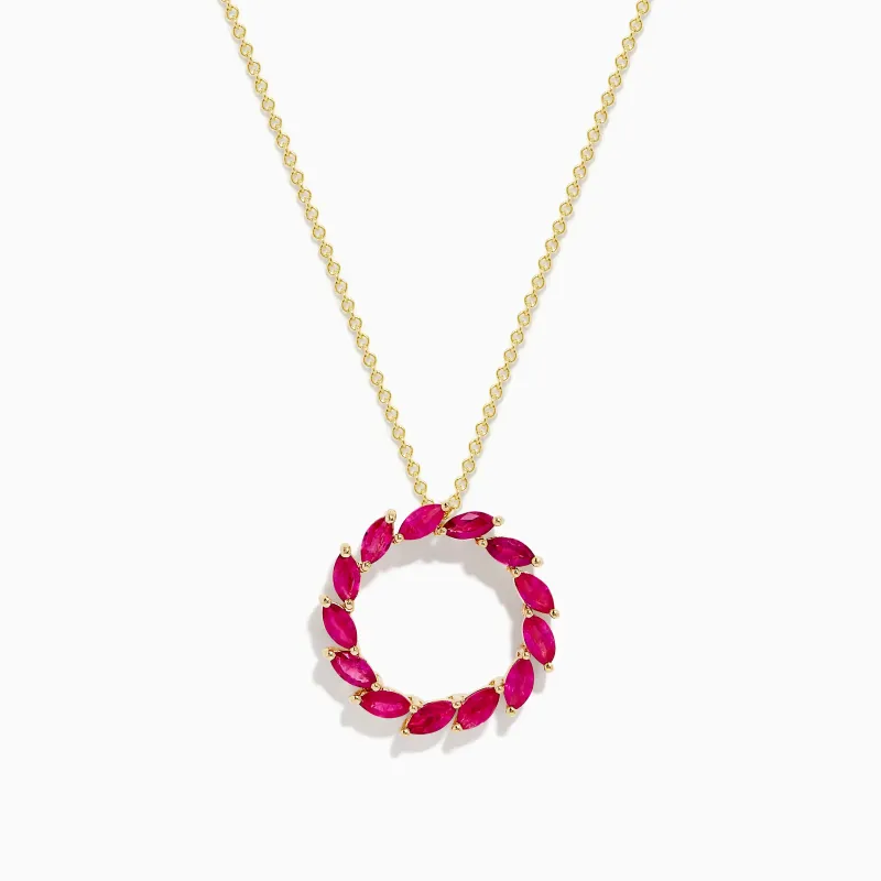 Ruby Royale 14K Yellow Gold Marquise Cute Ruby Circle Pendant sold by Effy
