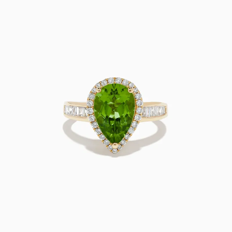 14K Yellow Gold Pear Shaped Peridot and Diamond Cocktail Ring sold by Effy