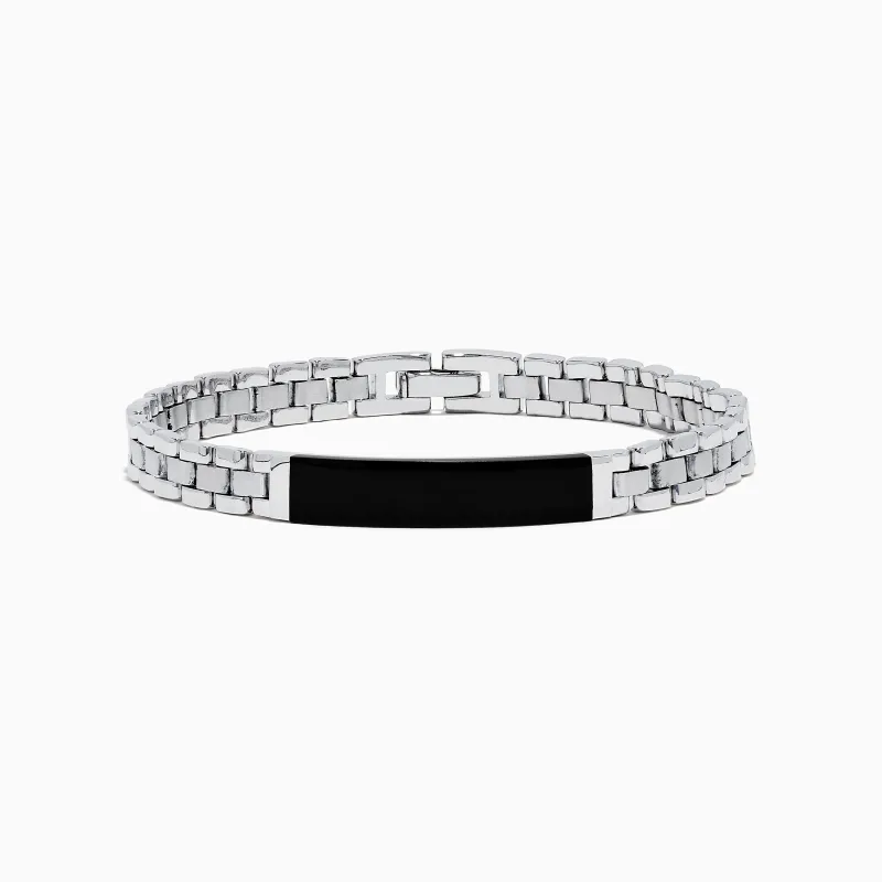 Men's 925 Chain Link Sterling Silver Onyx Bracelet 6.80 TCW sold by Effy
