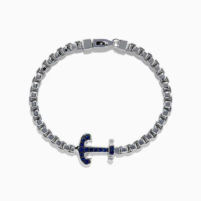 Men's 925 Sterling Silver Blue Sapphire Anchor Box Chain Link Bracelet sold by Effy