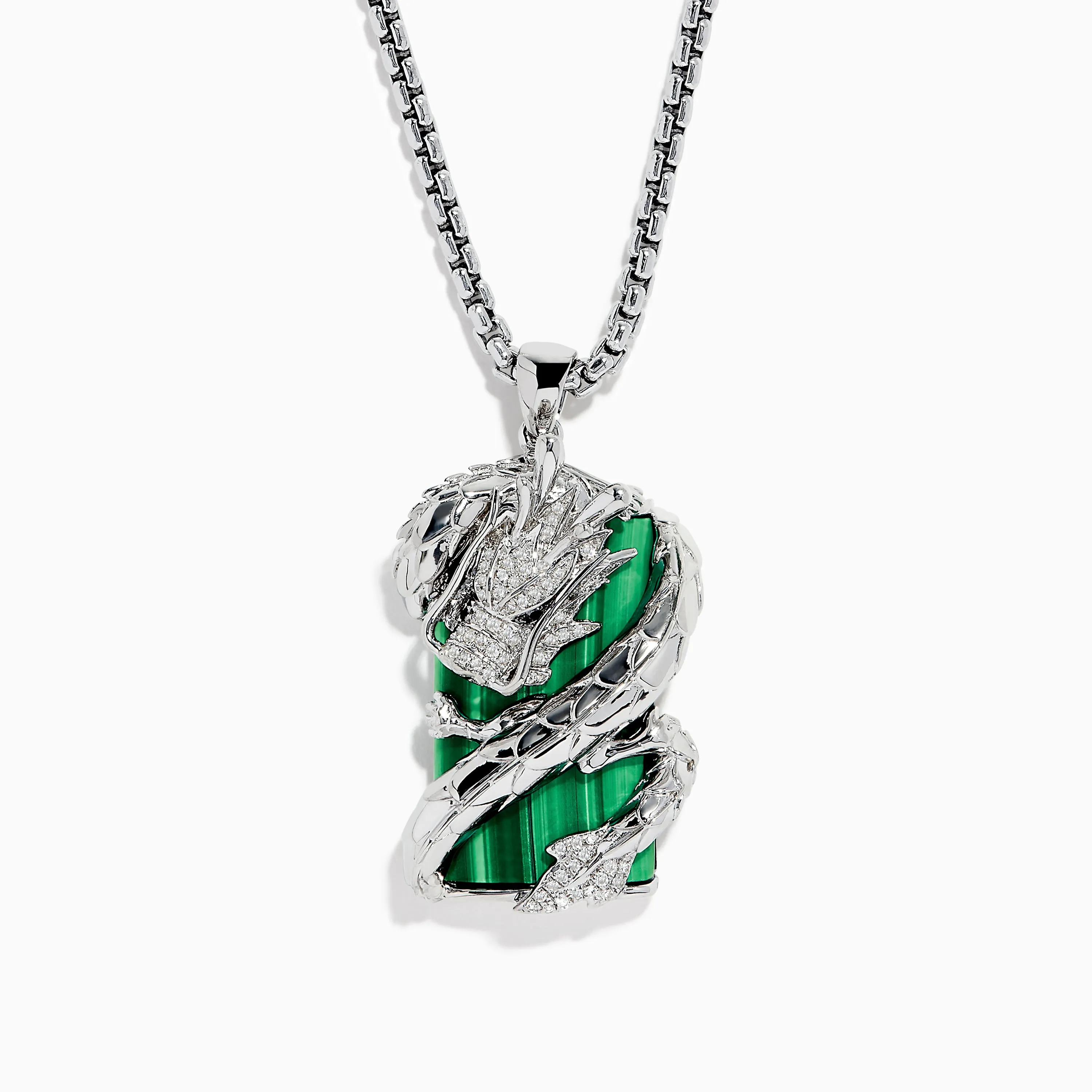 Men's 925 Sterling Silver Malachite and Diamond Dragon Pendant sold by Effy