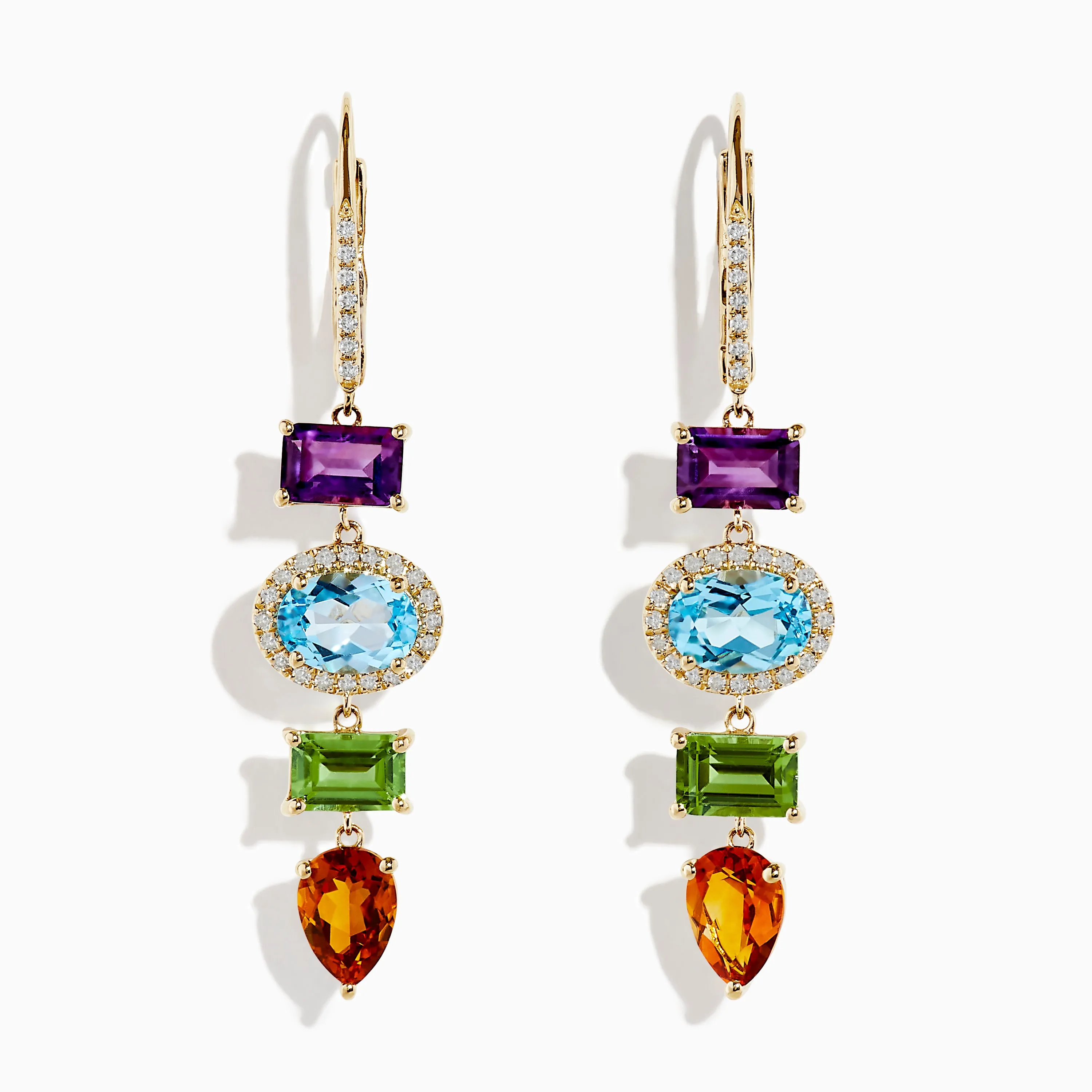Mosaic 14K Yellow Gold Diamond and Multi Stone Drop Earrings sold by Effy