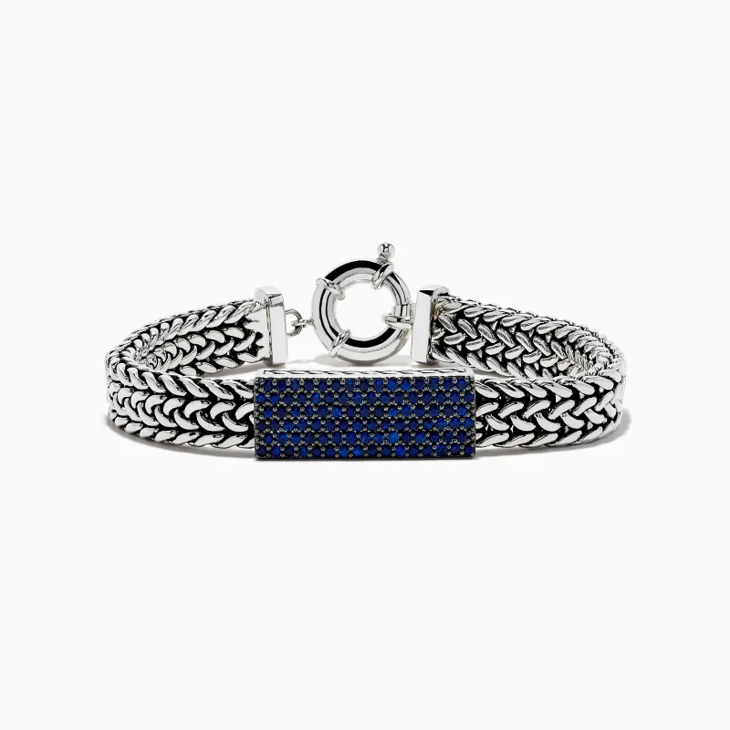 Men's 925 Sterling Silver Braided Chain Blue Sapphire Bracelet 2.60 TCW sold by Effy