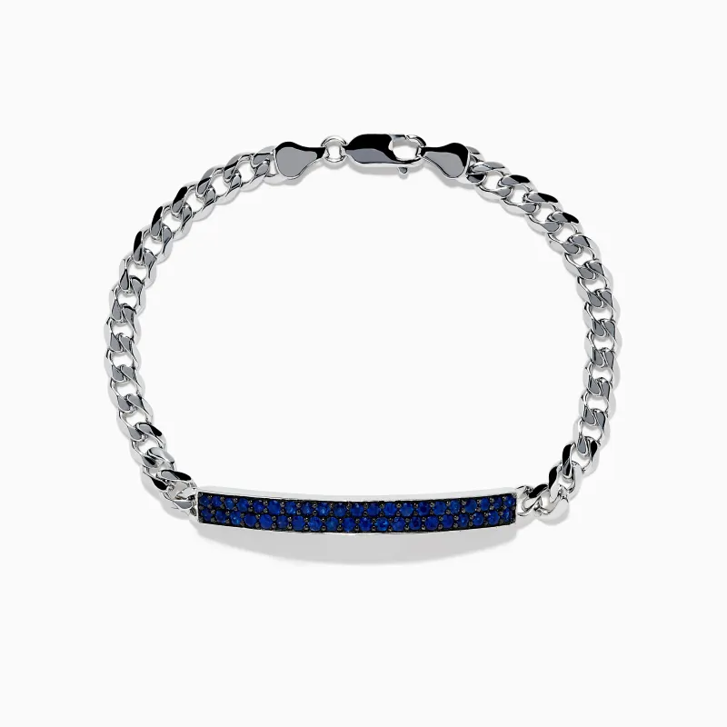 Men's 925 Sterling Silver Chain Link Blue Sapphire Bracelet sold by Effy