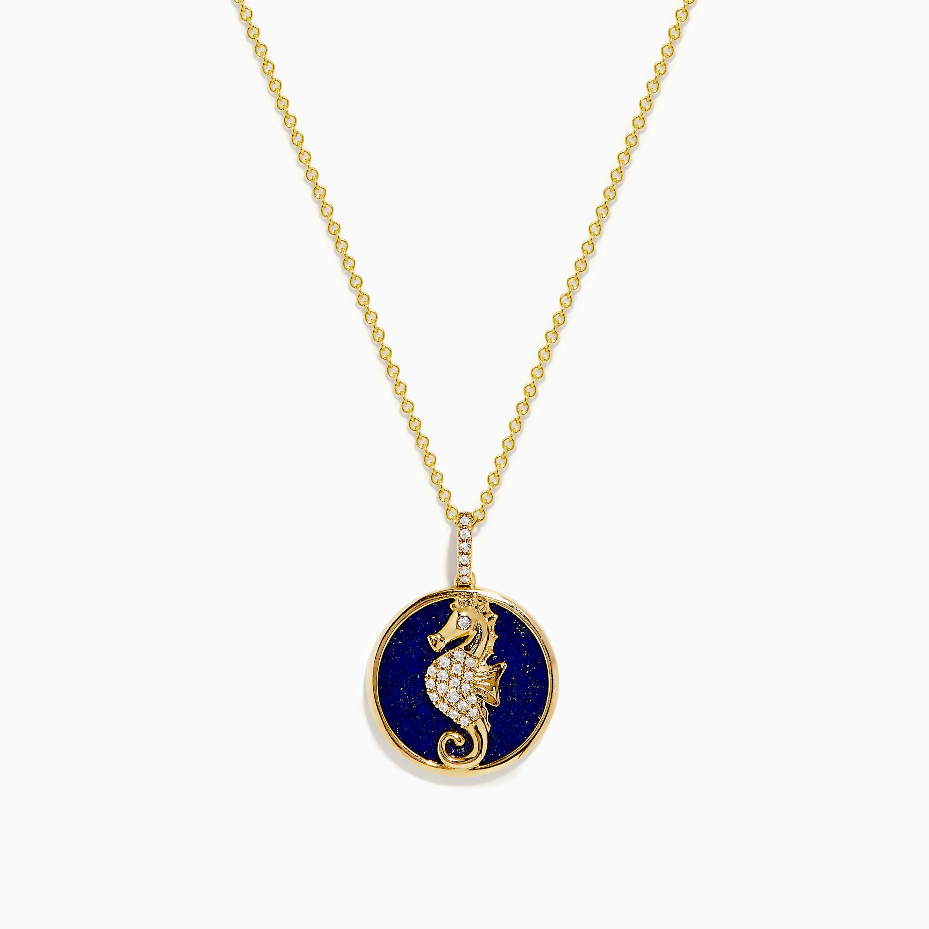 Seaside 14K Gold Lapis and Diamond Seahorse Pendant sold by Effy