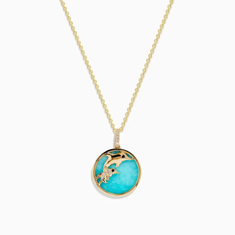 Seaside 14K Gold Amazonite and Diamond Dolphins Pendant sold by Effy
