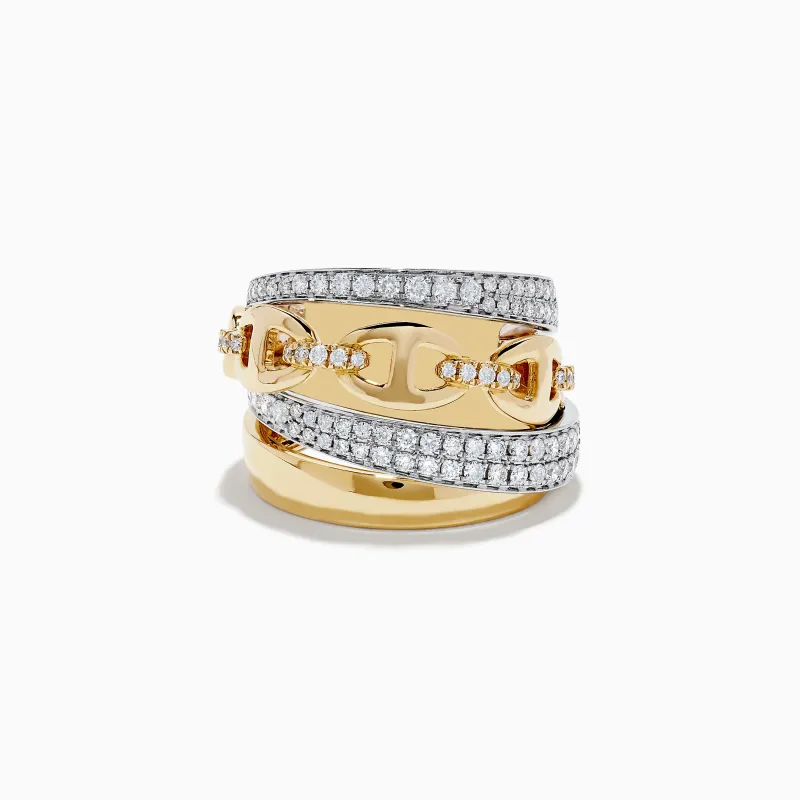 Duo 14K 2-Tone Gold Anchor Chain Diamond Ring sold by Effy