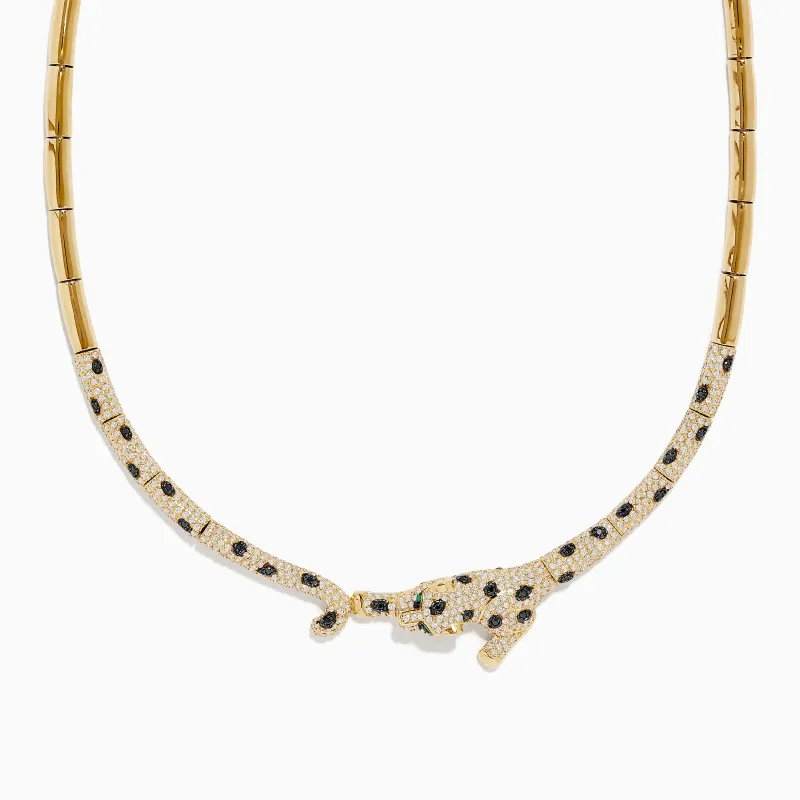 Signature 14K Yellow Gold Diamond and Emerald Panther Necklace sold by Effy