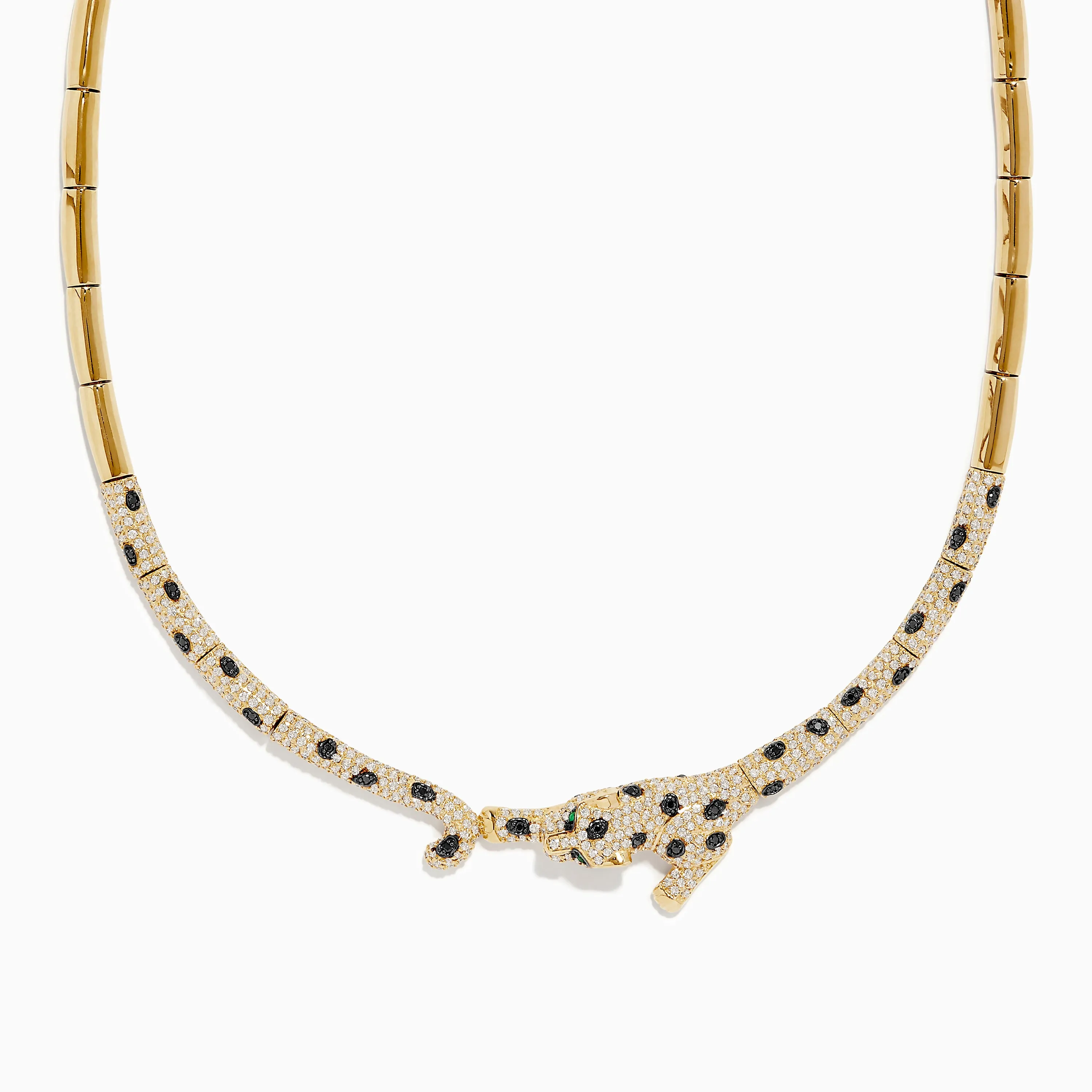 Signature 14K Yellow Gold Diamond and Emerald Panther Necklace sold by Effy