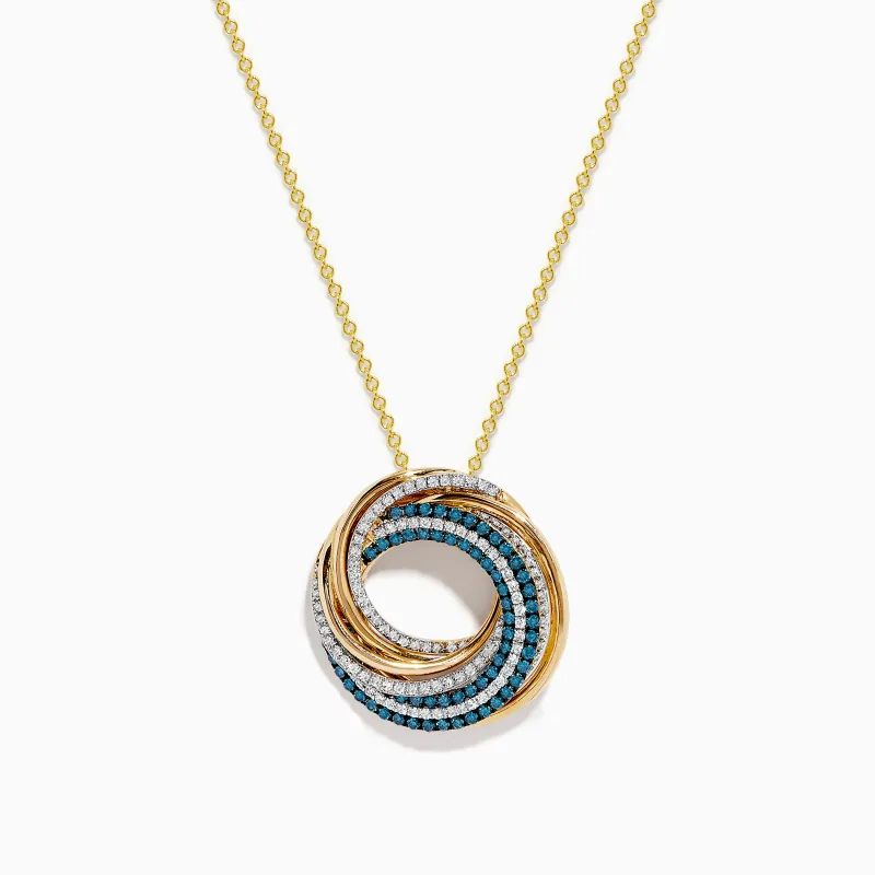 14K Yellow Gold Blue and White Diamond Circle Pendant sold by Effy