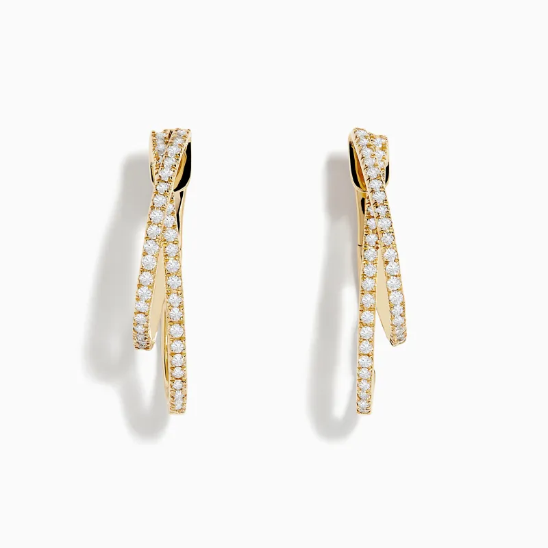 D'oro 14K Yellow Gold Diamond Crossover Hoop Earrings sold by Effy