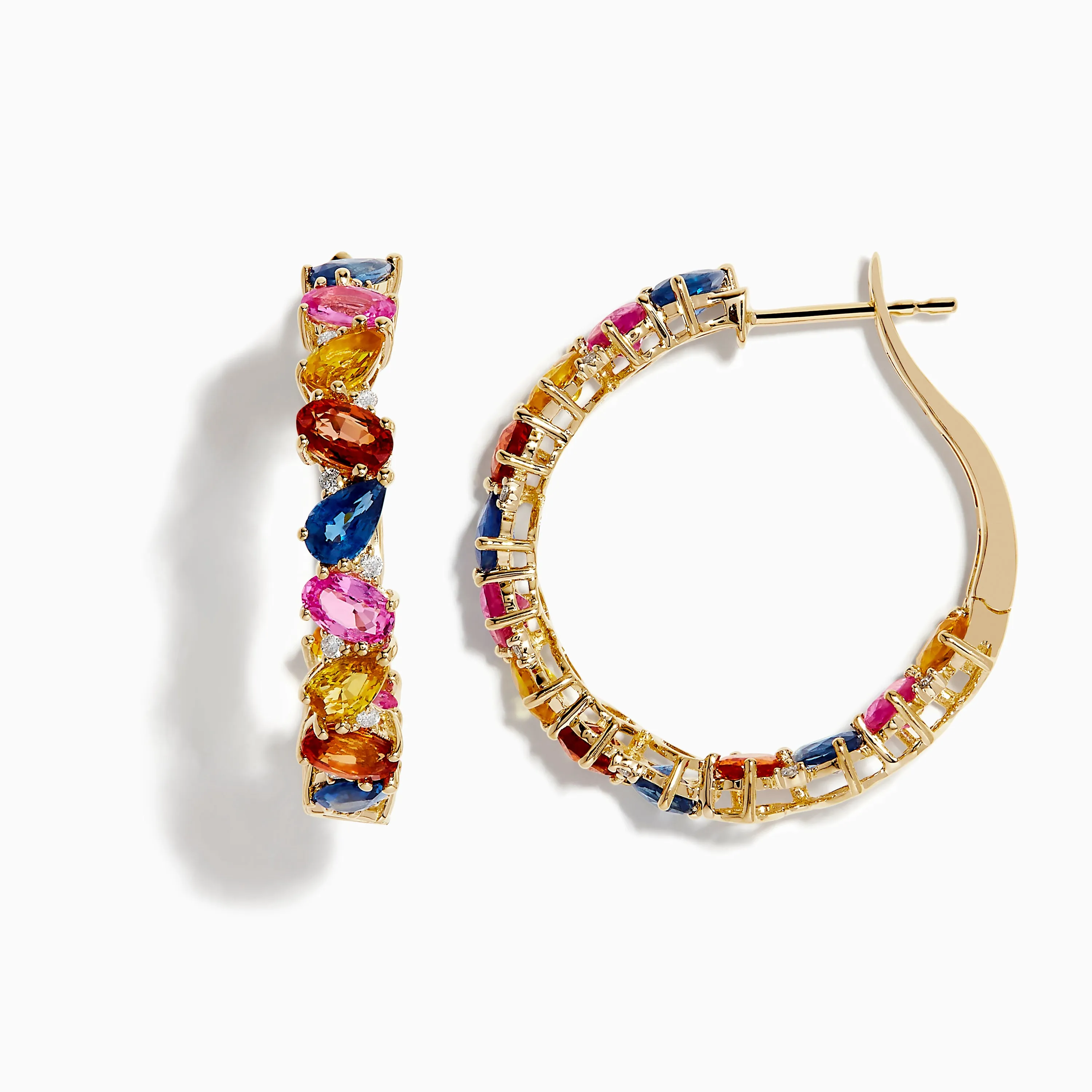 Watercolors 14K Yellow Gold Multi Sapphire and Diamond Hoop Earrings sold by Effy product image thumbnail 2