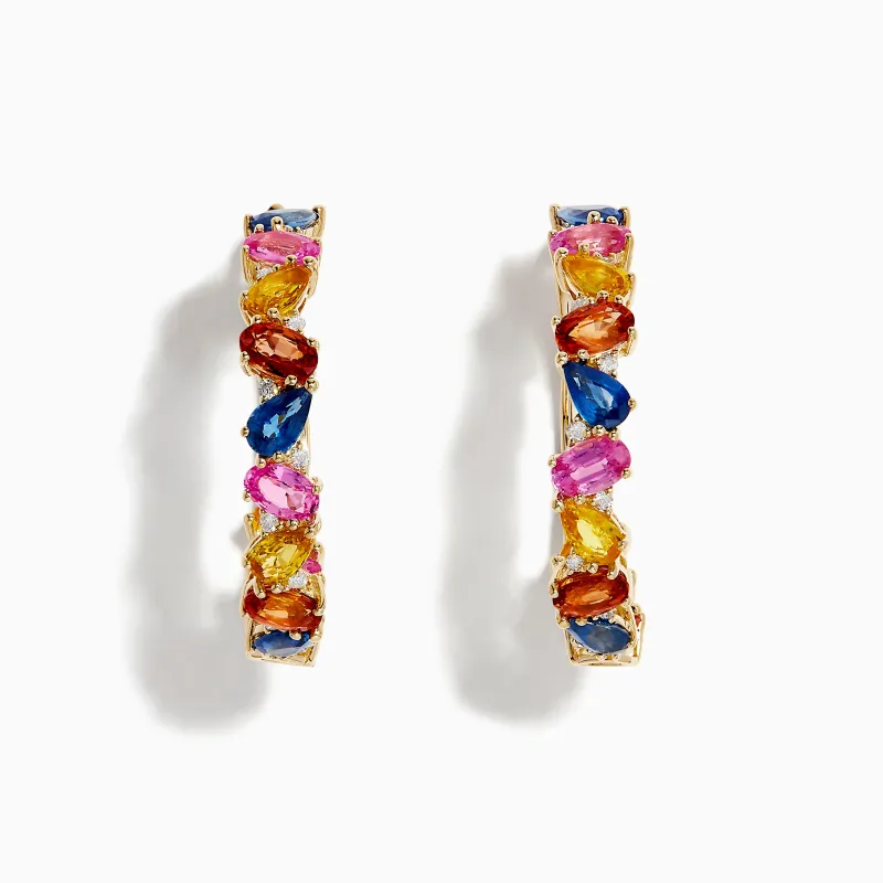Watercolors 14K Yellow Gold Multi Sapphire and Diamond Hoop Earrings sold by Effy