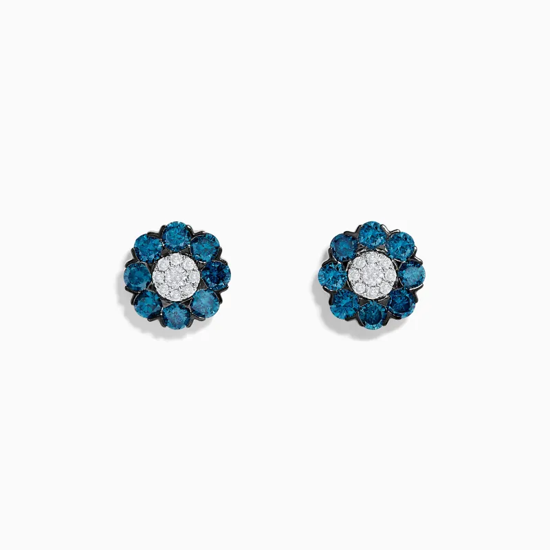 Bella Bleu 14K White Gold Blue and White Diamond Flower Stud Earrings sold by Effy