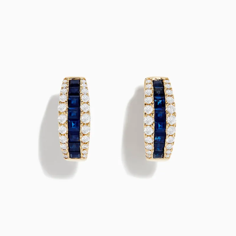 Royale Bleu 14K Yellow Gold Blue Sapphire and Diamond Hoop Earrings sold by Effy