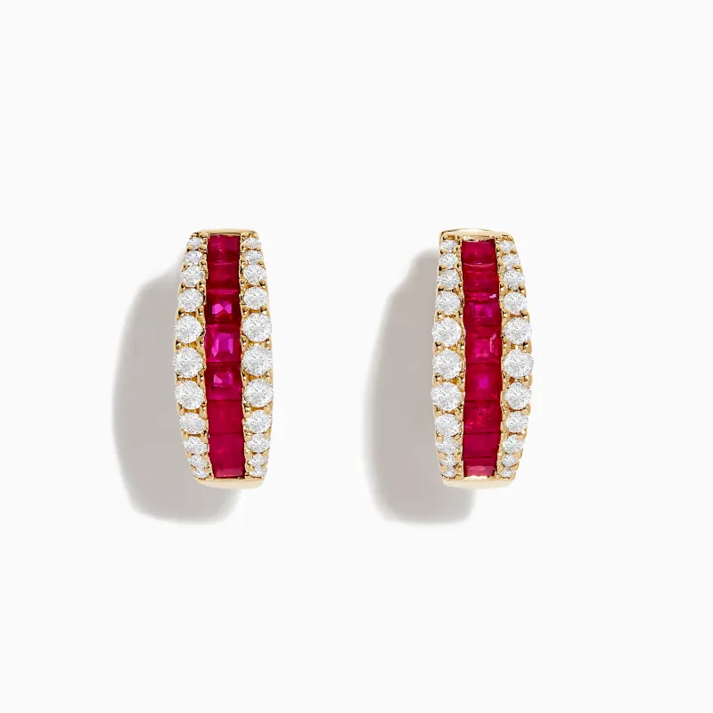Ruby Royale 14K Yellow Gold Ruby and Diamond 5/8" Hoop Earrings sold by Effy