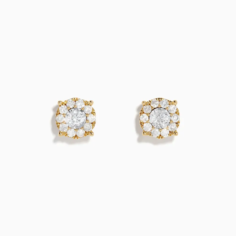 14K Two-Tone Gold Diamond Cluster Stud Earrings 0.96 TCW sold by Effy