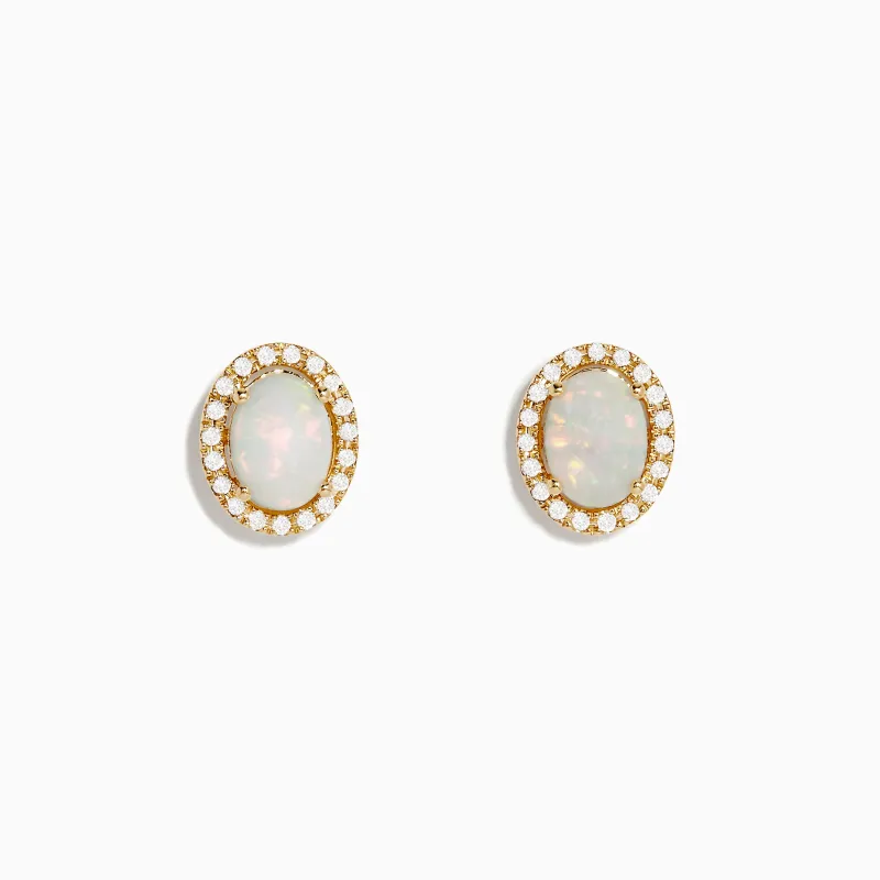 Aurora 14K Yellow Gold Opal and Diamond Stud Earrings sold by Effy