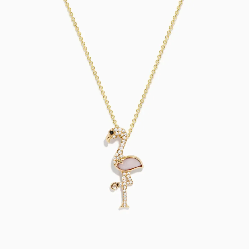 Safari 14K Yellow Gold Pink Opal and Diamond Flamingo Pendant sold by Effy