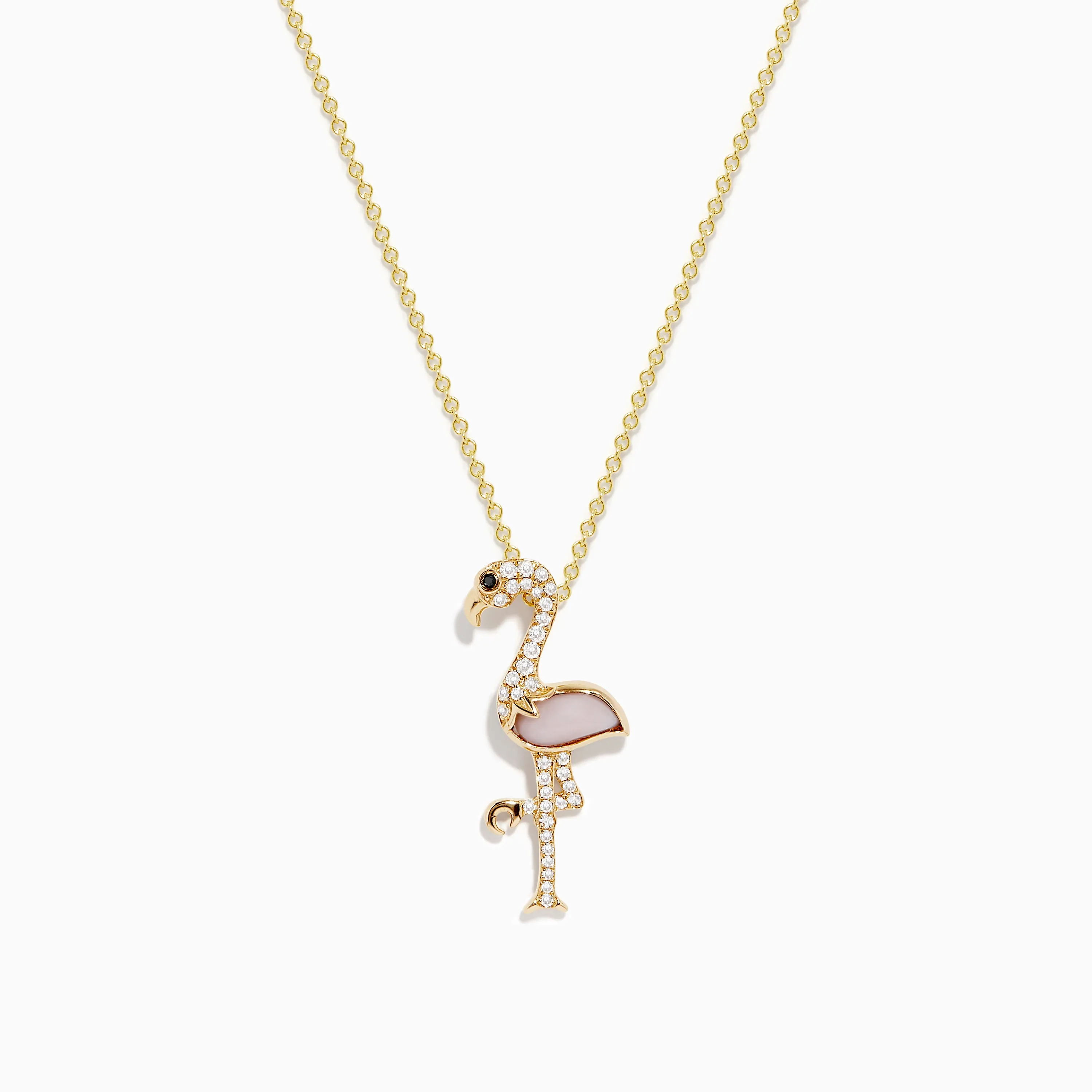 Safari 14K Yellow Gold Pink Opal and Diamond Flamingo Pendant sold by Effy