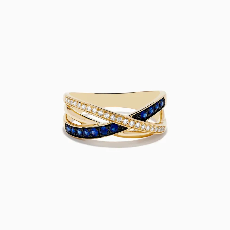 Royale Bleu 14K Yellow Gold Blue Sapphire and Diamond Crossover Ring sold by Effy