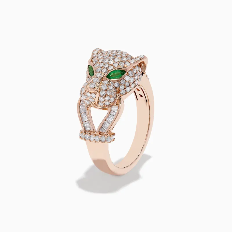 Signature 14K Rose Gold Emerald and Diamond Panther Ring sold by Effy