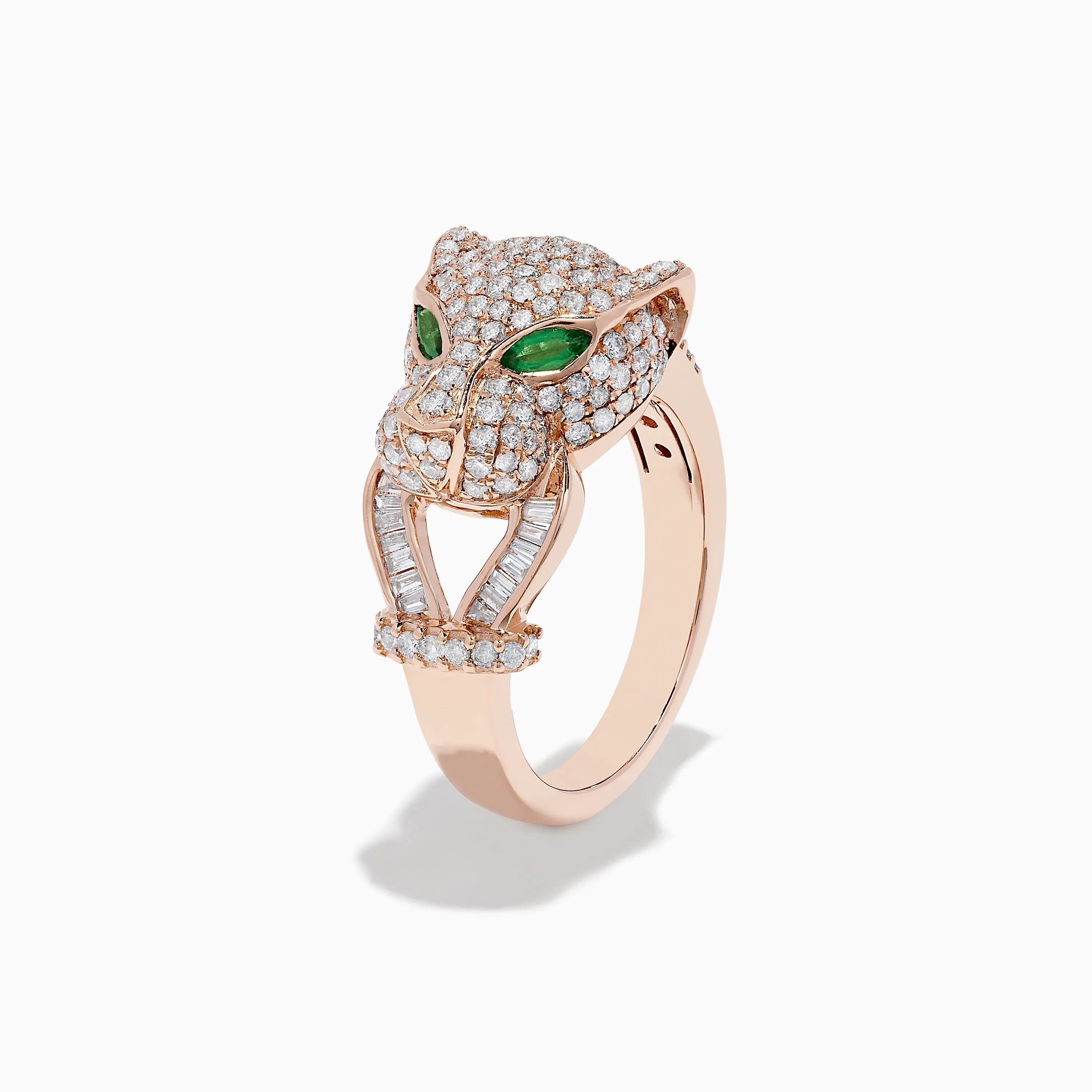 Signature 14K Rose Gold Emerald and Diamond Panther Ring sold by Effy