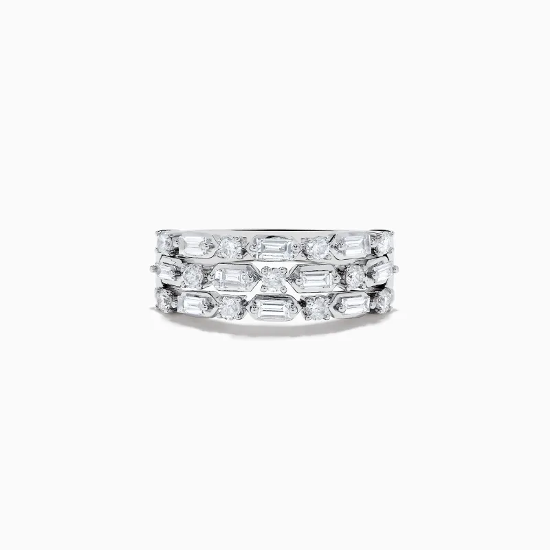 Classique 14K White Gold Multi Shape 3 Row Diamond Band sold by Effy