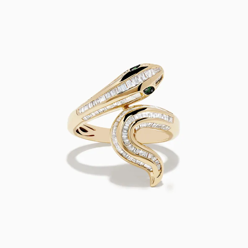 Safari 14K Yellow Gold Emerald and Diamond Snake Ring sold by Effy