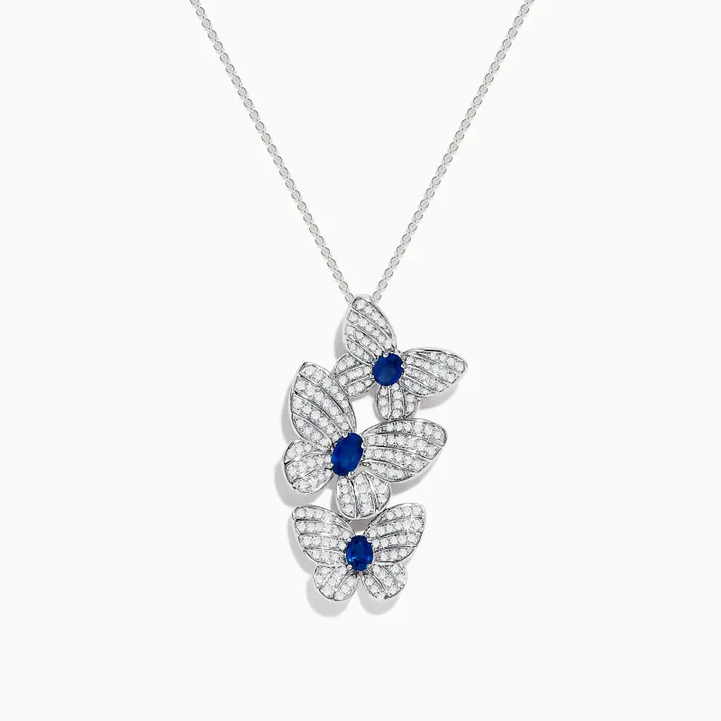 14K White Gold Blue Sapphire and Diamond Multi Butterfly Pendant sold by Effy