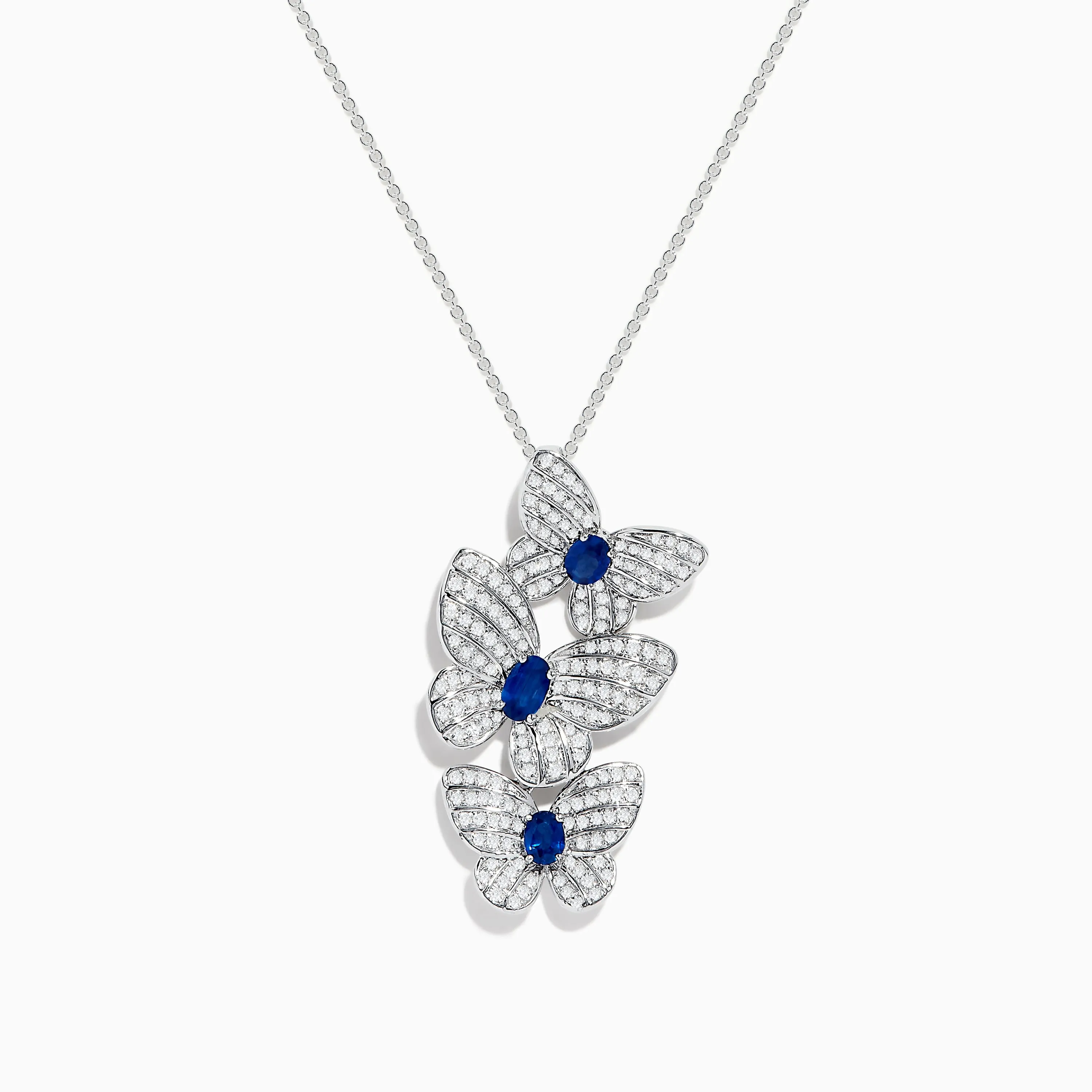 14K White Gold Blue Sapphire and Diamond Multi Butterfly Pendant sold by Effy