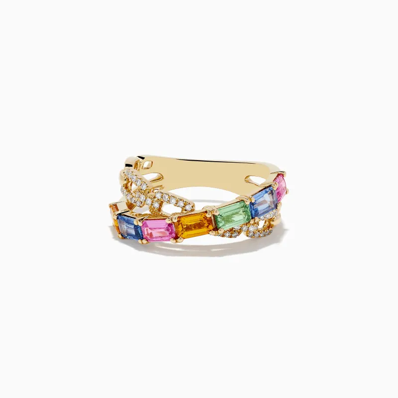 Watercolors 14K Yellow Gold Multi Sapphire and Diamond Crossover Ring sold by Effy