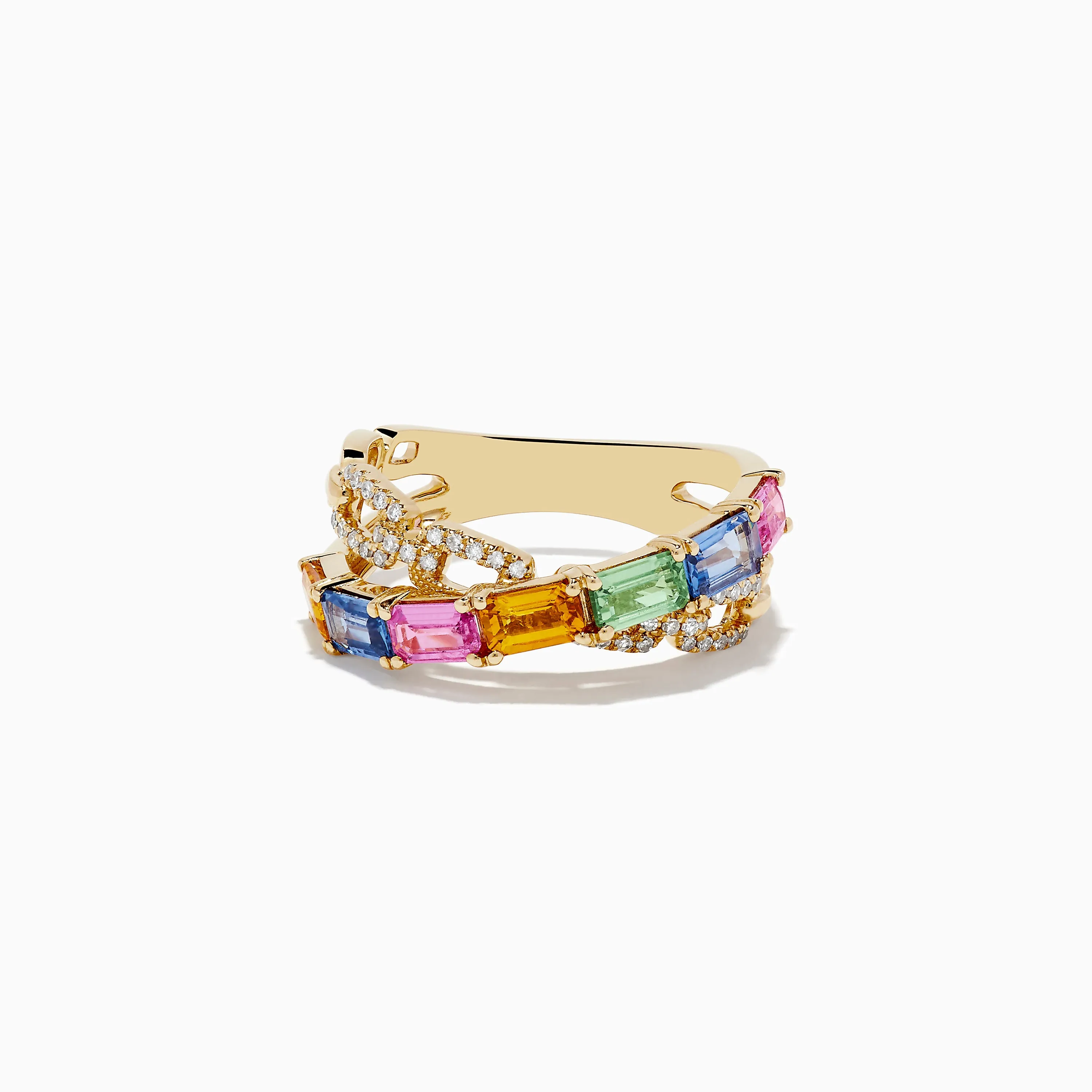 Watercolors 14K Yellow Gold Multi Sapphire and Diamond Crossover Ring sold by Effy