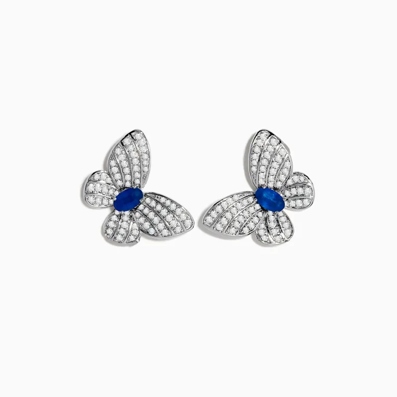 Nature 14K White Gold Sapphire and Diamond Butterfly Earrings sold by Effy