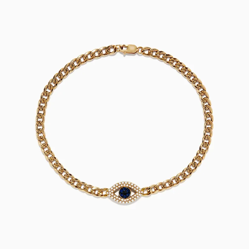 14K Yellow Gold Blue Sapphire and Diamond Evil Eye Bracelet sold by Effy