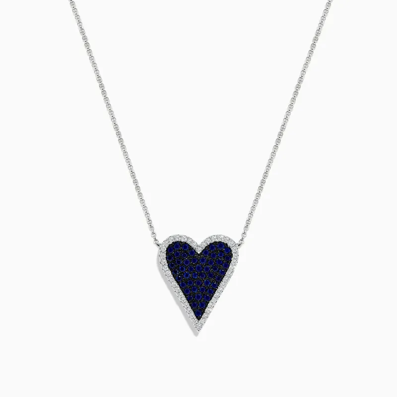 Royale Bleu 14K White Gold Blue Sapphire and Diamond Heart Necklace sold by Effy